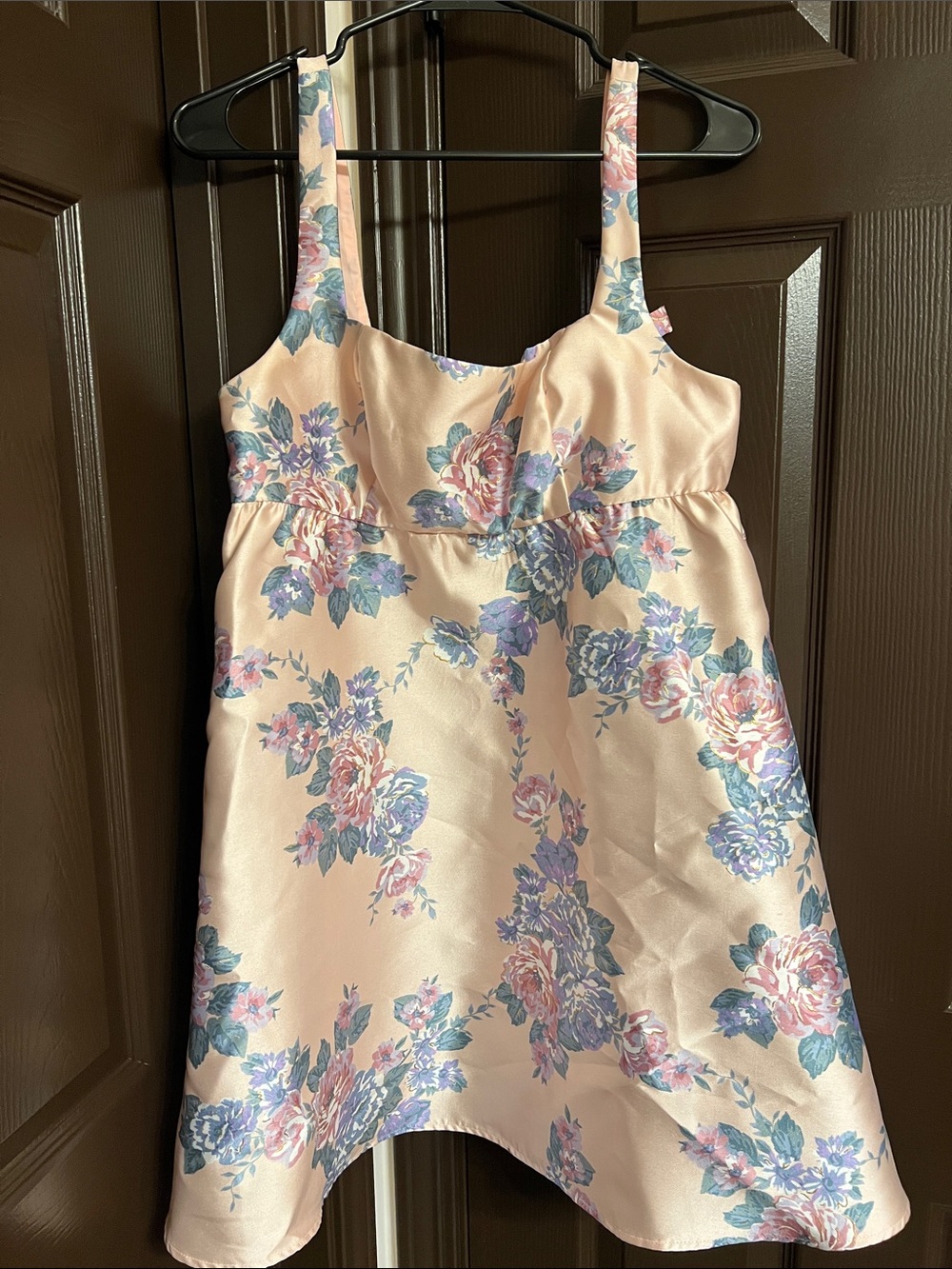 Lulu's Pink Satin Floral Spaghetti Strap Dress